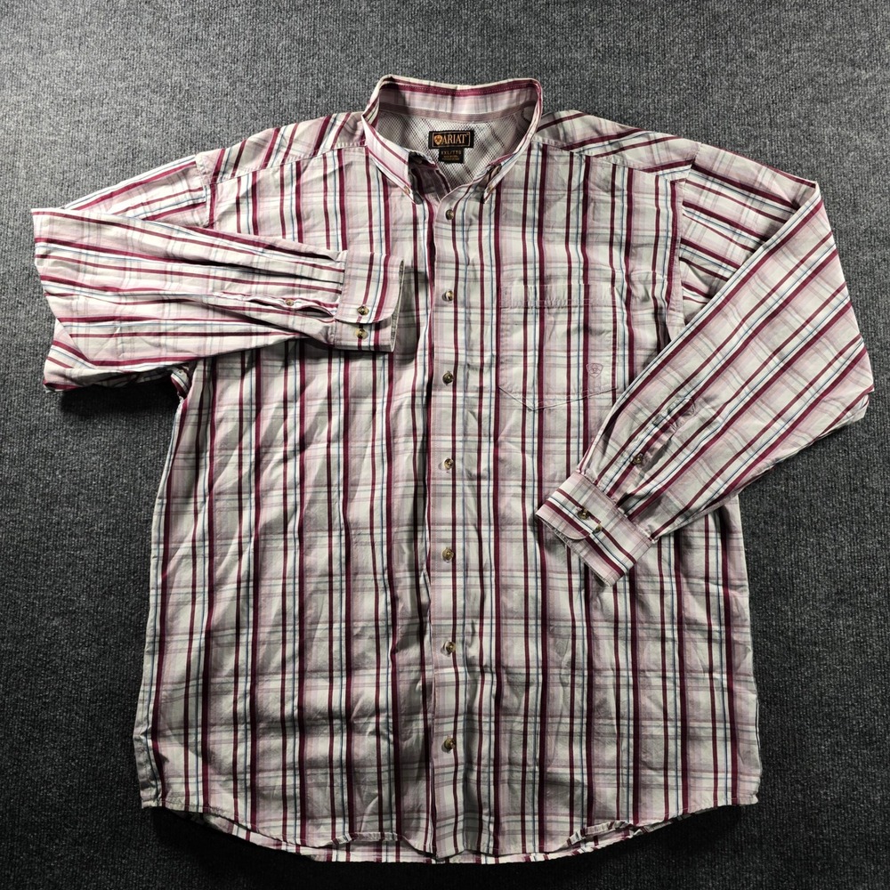 Ariat Mens XXL Plaid Button Down Shirt Long Sleeve Burgundy Western Workwear